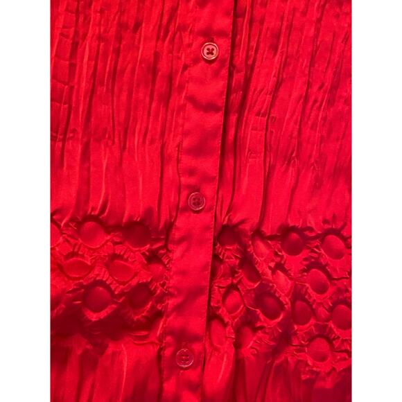 Lane Bryant Plus Size 22/24 Red Crinkle Texture Button Down Tunic Shirt Top - Picture 10 of 12